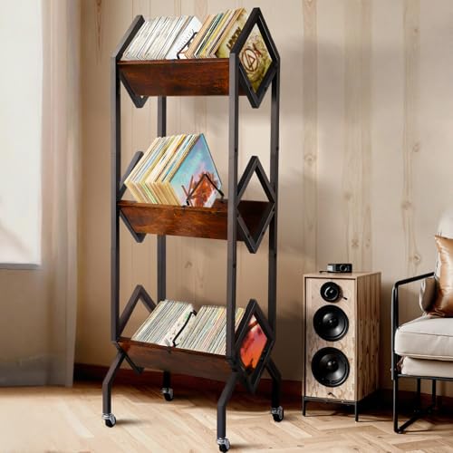 3 Tier Vinyl Record Storage Rack, 200-250 LP Storage Shelf - Image 3