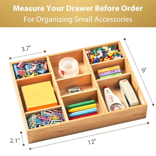 Umilife Bamboo Desk Drawer Organizer, Wood Junk Organizer Tray - Image 4