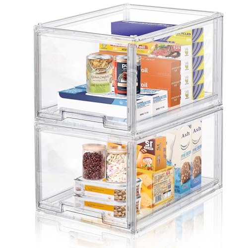 DILIBRA 2 Packs Large Stackable Storage Drawers, Plastic Clear - Image 2