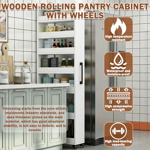 7-Tier Slim Rolling Storage Cart, Wooden Narrow Pantry Cabinet - Image 3
