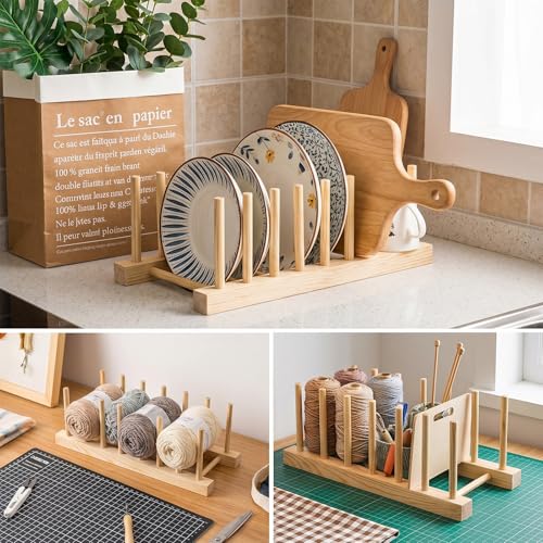 8 Pcs Wooden Plate Organizer for Cabinet, Bamboo Dish Drying Rack - Image 5