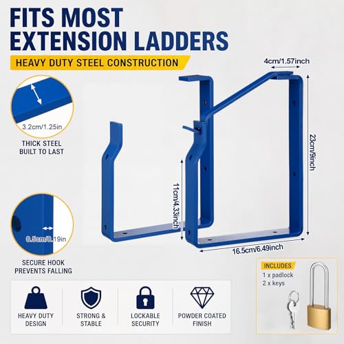 2 Pack Lockable Wall Ladder Rack with Securing Lock, Blue - Image 3