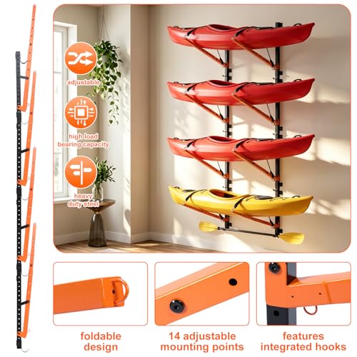Kayak Storage Racks Garage Wall Mount Racks, 4 Tiers - Image 5