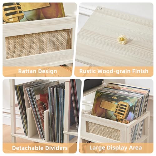 LELELINKY Record Player Stand, White Cream Oak Wood Record - Image 4