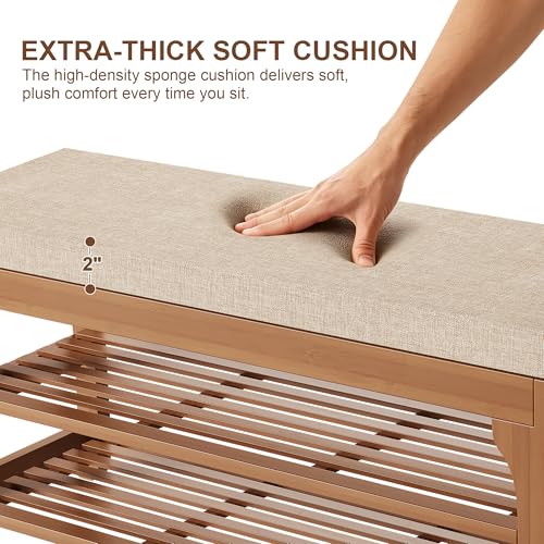 39.4" Shoe Storage Bench with Cushion, Bamboo Shoe Rack Bench - Image 5