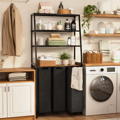 Laundry Hamper With Shelf, 3 Compartment Laundry Sorter - Image 2