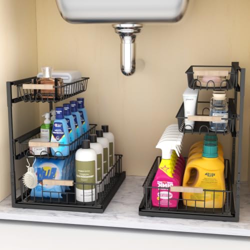 3 Tier Under Sink Organizer, Adjustable Pull Out Metal - Image 2