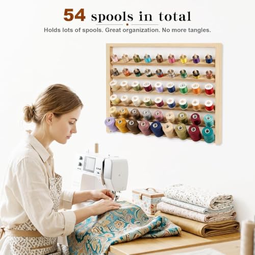 Premium 54 Spools Wooden Thread Rack – Wall Mounted Sewing - Image 3