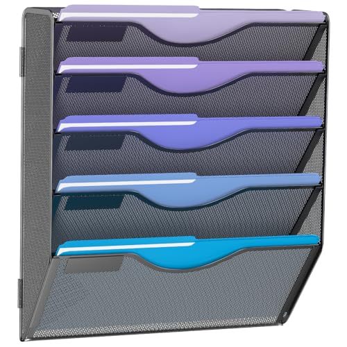 5 Tier Hanging Wall File Organizer, Mesh Mail Paper - Image 2