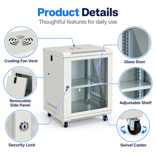 12U Wall-Mount & Rolling Network Cabinet for 19" Rack - Image 4