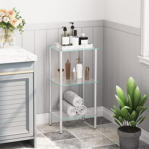 HOOBRO Glass Shelf, 3 Tier Bathroom Standing Shelf Unit - Image 3