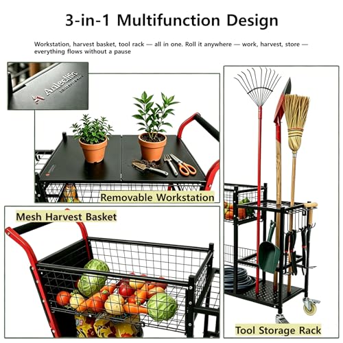 Anleolife 3-in-1 Garden Cart: Workstation, Harvest Basket - Image 5