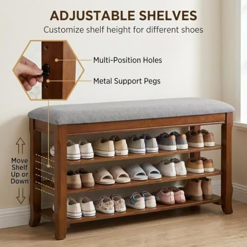Solid Wood Shoe Rack for Entryway Bench, Flip-Top Soft-Close Lid - Image 7