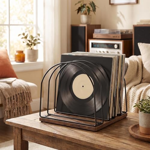 Wooden Vinyl Record Storage Holder, Brown - Image 6