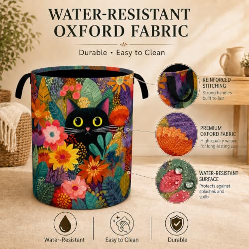 Black Cat Floral Laundry Basket Laundry Hamper | Home Organization - Image 4