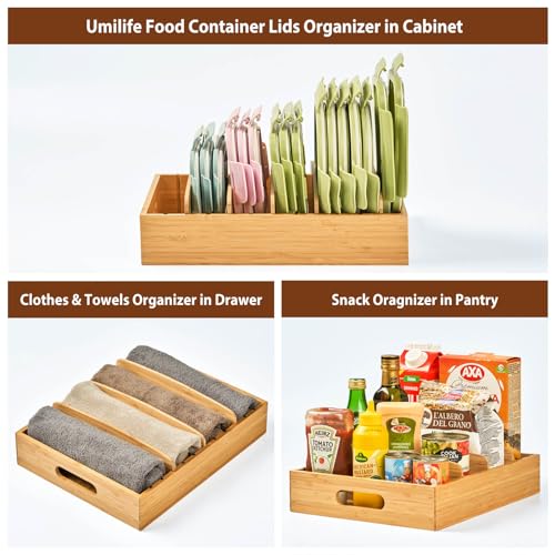 Umilife Large Bamboo Food Container Lid Organizer for Kitchen - Image 7