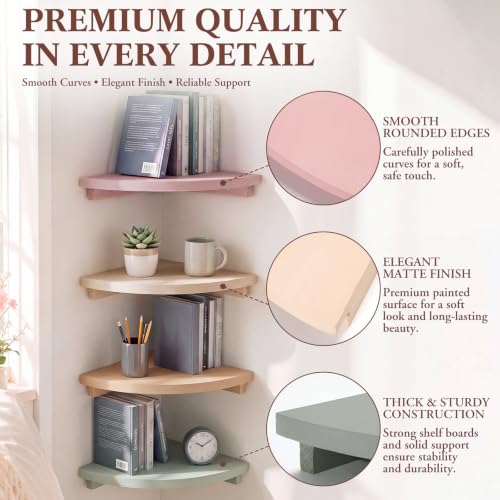 RattanView Floating Corner Shelves Set of 4 Morandi Rounded - Image 5