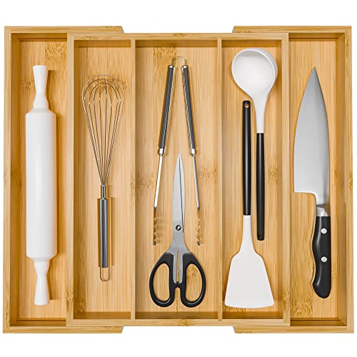 Bamboo Utensil Organizer Cutlery Organizer - Expandable 5 Slots - Image 2