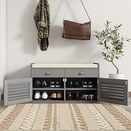 Shoe Storage Bench with 2 Drawers Storage & Cushioned Seats - Image 4