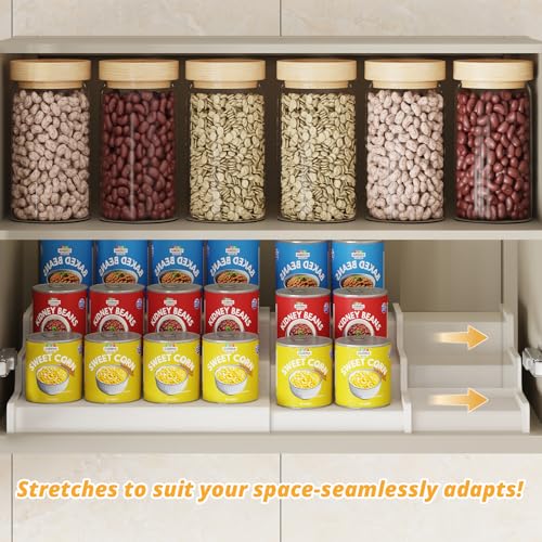 3-Tier Expandable Bamboo Can Organizer for Pantry, Holds 24 Cans - Image 5