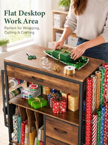 MAX Wrapping Paper Storage Cart, Up to 30 Rolls, Wood Grain - Image 6