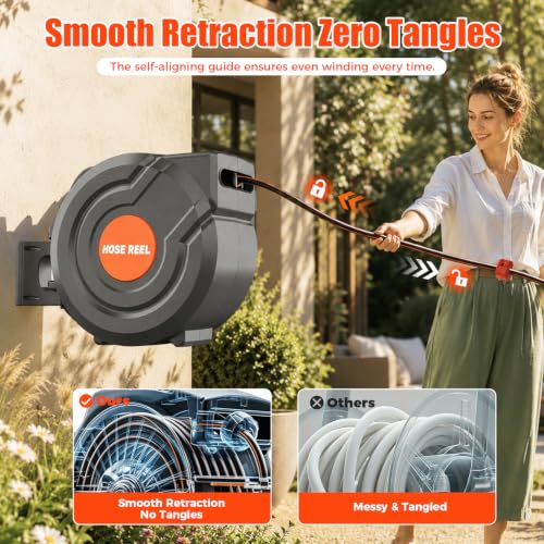 100FT Retractable Garden Hose Reel,5/8 Inch Wall Mounted - Image 3