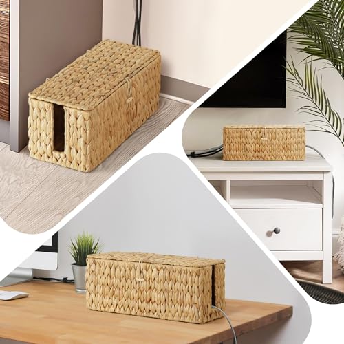 Posprica Cable Management Box with Lid, 2Pack Handwoven Real - Image 7