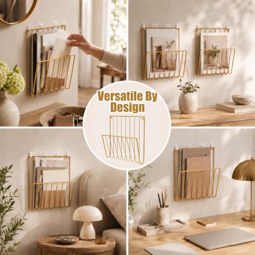 2 PCS Wall Mounted Magazine Racks, Durable Gold Mail Organizer - Image 8