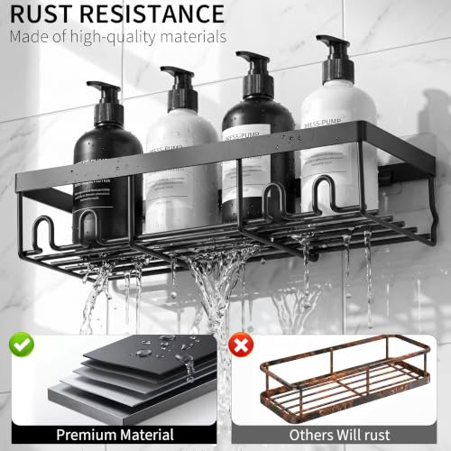 Moforoco Shower Caddy Shelf Organizer Rack, Self Adhesive Black - Image 6