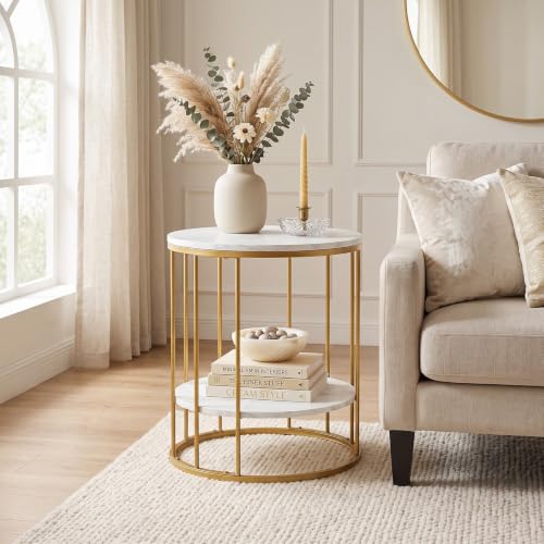 Adompacat Side Table, 2-Tier Round End Table for Couch - Image 3