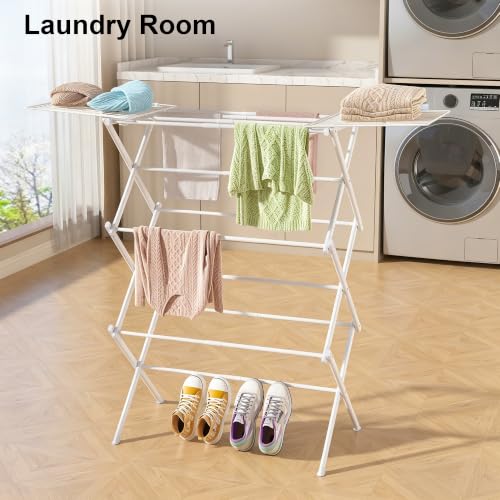 BUKFEN Expandable Clothes Drying Rack with Hook Bar, 3-Tier - Image 7