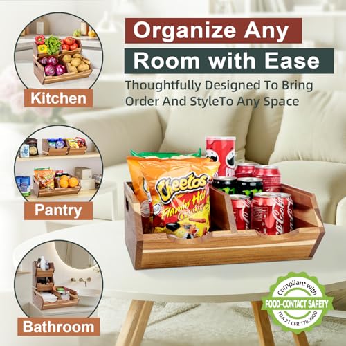 Acacia Wood Pantry Storage Bins, Stackable 3-piece set - Image 7