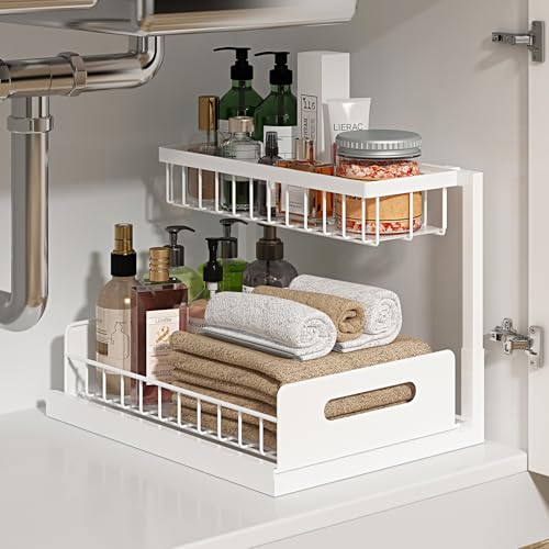 REALINN Under Sink Organizer, L-Shaped 2 Tier Pull Out Cabinet - Image 2