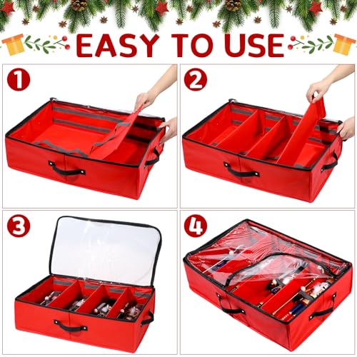 Preboun 4 Pack Christmas Nutcracker Storage Box Clear Top,Red - Image 7