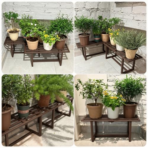 2 Pack Plant Stand, Foldable Metal Shelf, Indoor Outdoor, Coffee - Image 6