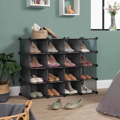 SONGMICS Shoe Rack, 16 Cubes Plastic Shoe Storage Organizer - Image 3
