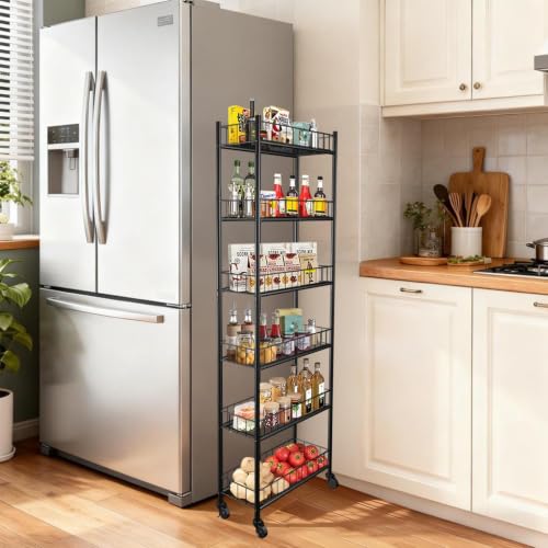 Utility Slim Storage Cart 6 Tier Narrow Metal Frame Carts - Image 4