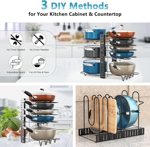 ORDORA Pots and Pans Organizer Under Cabinet 16.6", 8-Tier - Image 7