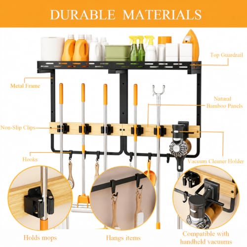 Broom Holder Wall Mount with Shelf, Mop Rack and Cleaning - Image 6