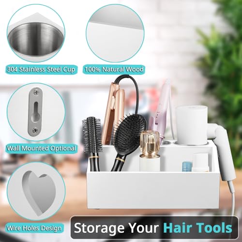Bivvclaz Hair Tool Organizer, Wooden Hair Dryer Holder Wall Mount - Image 5