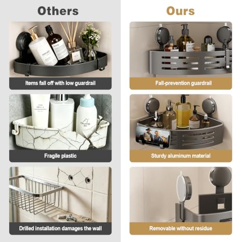 VOLPONE Corner Shower Caddy Suction Cup Shower Shelf Corner No - Image 6
