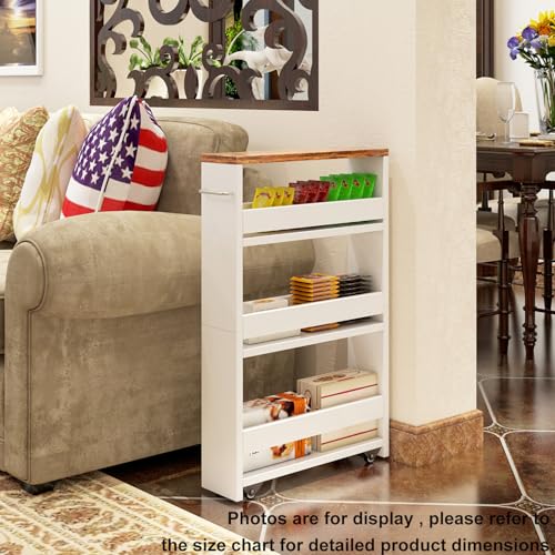 TEAMIX Slim Rolling Storage Cart, Wood 4-Tier Narrow - Image 7