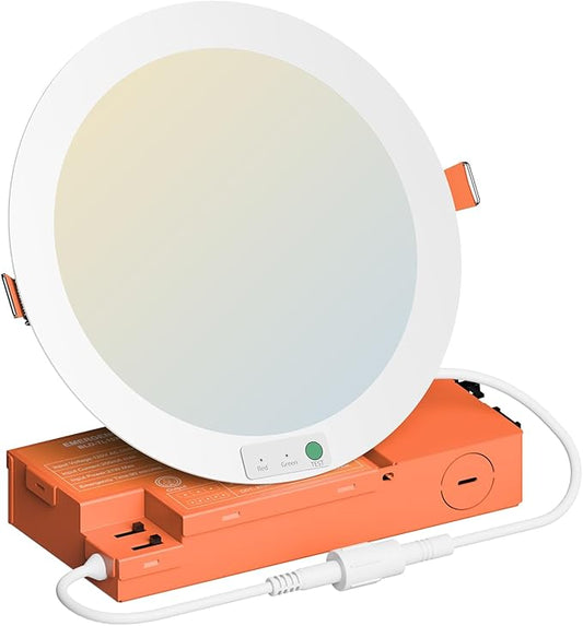 dephen 6 Inch LED Emergency Recessed Light with 90 Min Battery Backup, 5CCT 2700-5000K Ultra-Thin Round Downlight, 9W/12W/15W Tunable Commercial Ceiling Lighting