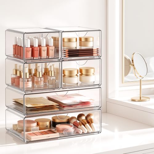 6 Pack Acrylic Stackable Storage Drawers & Boxes, Plastic - Image 3