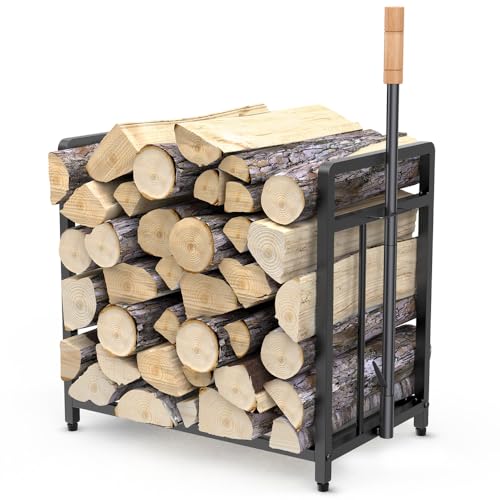 15.5" Compact Firewood Rack with Fire Blower, Black - Image 2