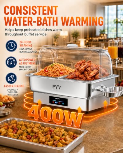 PYY Electric Chafing Dish Buffet Set – Roll Top, Stainless Steel - Image 4