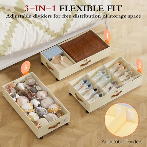 Yecaye Under Bed Storage with Wheels, 2 Pack Under Bed - Image 4