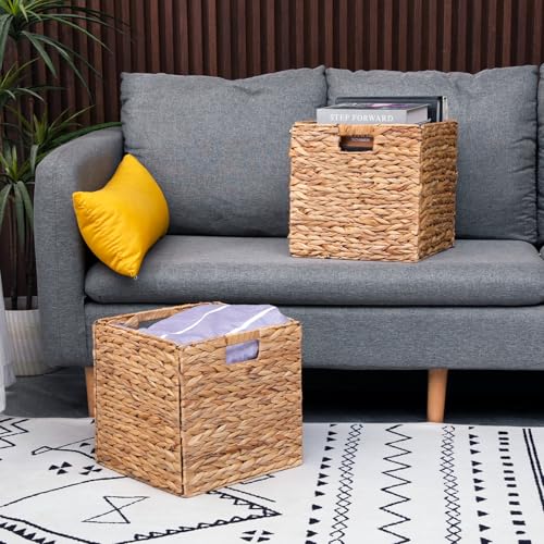 12x12x12 Inch Wicker Storage Basket Set of 2 Foldable Hyacinth - Image 4