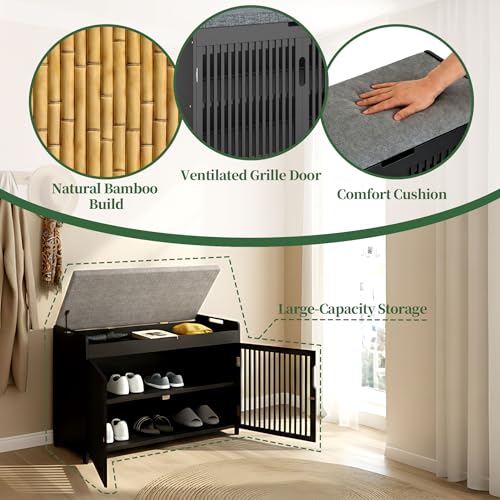 Shoe Storage Bench with Cushioned Seat 3-Tier Entryway - Image 5
