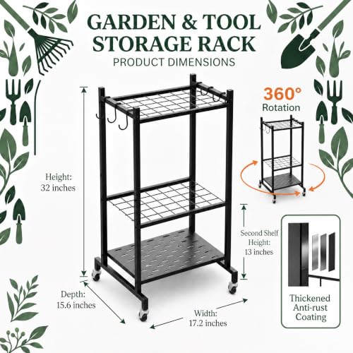 Garden Tool Organizer with Wheels, Garage Tool Organizer - Image 3